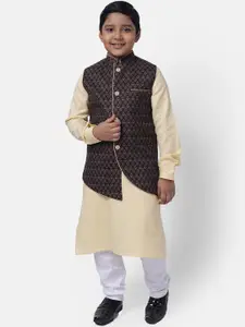 NAMASKAR Boys Cream-Coloured Pure Cotton Kurta with Churidar