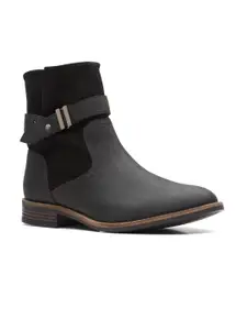 Clarks Women Black Camzin Strap Leather High-Top Boots