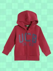 United Colors of Benetton Boys Red Brand Logo Printed Hooded Front Open Sweatshirt