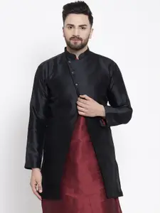 Kaifoo Men Black Striped Longline Tailored Jacket