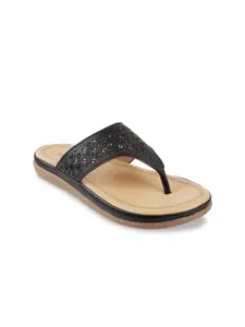 WALKWAY by Metro Women Black T-Strap Flats with Laser Cuts