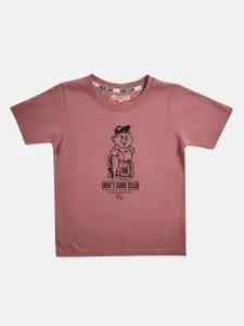 Angel & Rocket Boys Pink Typography Printed Applique T-shirt