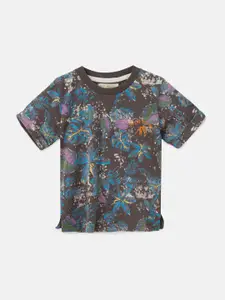 Angel & Rocket Boys Navy Blue Floral Printed T-shirt