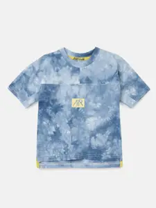 Angel & Rocket Boys Blue Typography Dyed V-Neck T-shirt