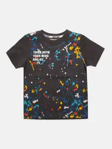Angel & Rocket Boys Black Printed Applique T-shirt