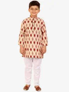 Pro-Ethic STYLE DEVELOPER Boys Maroon Striped Angrakha Pure Cotton Kurta with Pyjamas