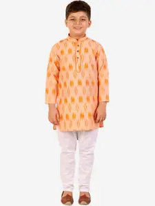 Pro-Ethic STYLE DEVELOPER Boys Orange Striped Pure Cotton Kurta with Pyjamas