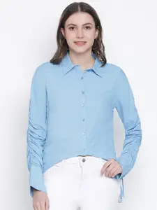 Oxolloxo Women Blue Classic Semi Sheer Party Shirt