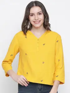 Oxolloxo Women Yellow Floral Printed Top