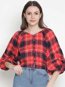 Oxolloxo Red & Blue Checked Blouson Top