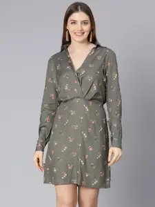 Oxolloxo Grey Floral Crepe Dress
