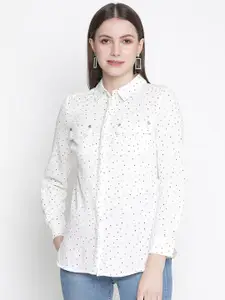 Oxolloxo Women White Classic Printed Casual Shirt