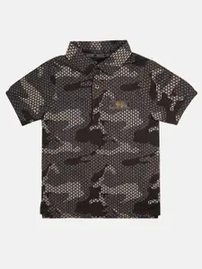 Angel & Rocket Boys Black Camouflage Printed Polo Collar T-shirt
