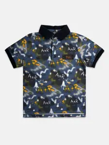 Angel & Rocket Boys Blue & deep cobalt Printed Polo Collar Applique T-shirt