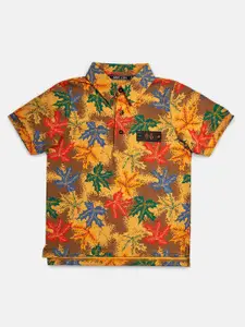 Angel & Rocket Boys Multicoloured Printed Polo Collar Tropical Applique T-shirt