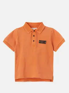 Angel & Rocket Boys Orange & copper tan Polo Collar Applique T-shirt