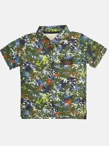 Angel & Rocket Boys Multicoloured Printed Mandarin Polo Collar T-shirt