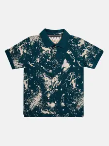 Angel & Rocket Boys Navy Blue Printed Polo Collar T-shirt