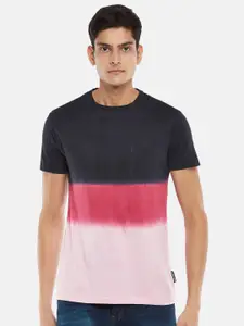 People Men Pink Colourblocked Polo Collar T-shirt