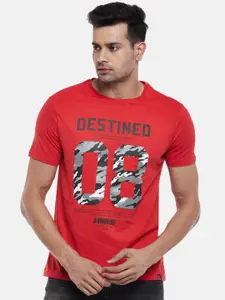 People Men Red Printed Raw Edge T-shirt