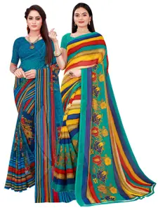 Florence Blue & Yellow Striped Pure Georgette Saree Pack Of 2