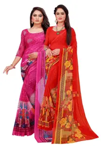 Florence Magenta & Red Floral Pure Georgette Saree