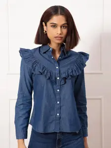 20Dresses Women Blue Solid Comfort Cotton Casual Shirt