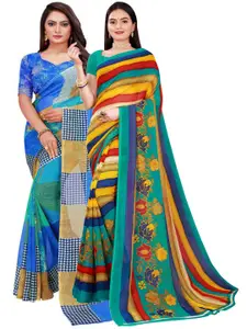 Florence Pack Of 2 Blue & Yellow Pure Georgette Saree