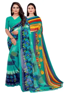 Florence Pack of 2 Multicoloured Floral Pure Georgette Saree