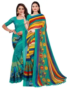 Florence Turquoise Blue & Yellow Pure Georgette Saree