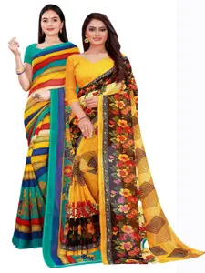 Florence Yellow & Red Pack of 2 Printed Pure Georgette Saree