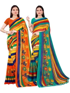 Florence Pack of 2 Multicoloured & Yellow Pure Georgette Saree