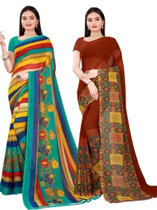 Florence Pack Of 2 Brown & Yellow Pure Georgette Saree