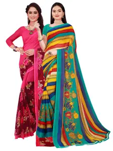 Florence Magneta & Multicoloured Pack Of 2 Pure Georgette Sarees