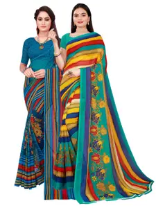 Florence Blue & Yellow Floral Pure Georgette Saree