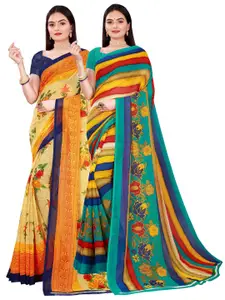 Florence Beige & Yellow Floral Pure Georgette Saree