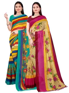 Florence Pack of 2 Beige & Yellow Pure Georgette Sarees