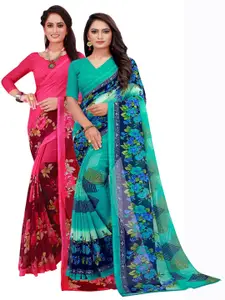 Florence Pack of 2 Turquoise Blue & Magenta Pure Georgette Sarees
