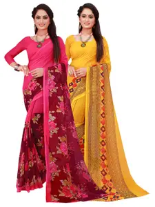 Florence Magenta & Yellow Floral Pure Georgette Saree Pack Of 2