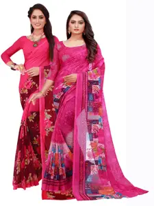 Florence Magenta & Blue Pack of 2 Pure Georgette Saree