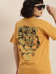 Difference of Opinion Mustard Yellow Back Graphic Print Cotton Oversized Longline T-shirt