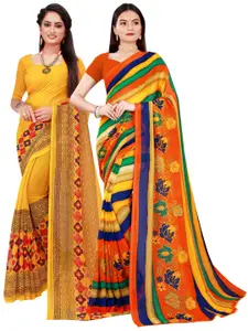 Florence Pack of 2 Yellow & Blue Pure Georgette Saree