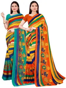 Florence Blue & Yellow Set Of 2 Pure Georgette Saree