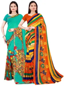Florence Blue & Yellow Pure Georgette Saree