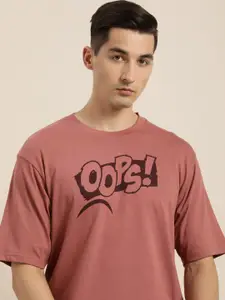 Difference of Opinion Men Dusty Rose Pink Typography Print Oversized Cotton T-shirt