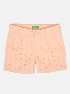 United Colors of Benetton Girls Peach-Coloured Conversational Printed Shorts