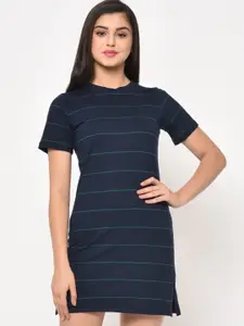 Rigo Navy Blue Striped T-shirt Mini Dress