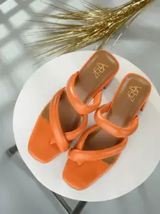 Zebba Orange Embellished Block Sandals with Bows