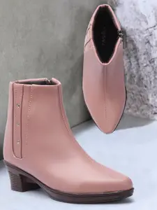 FASHIMO Women Rose Pink Solid Mid-Top Boots
