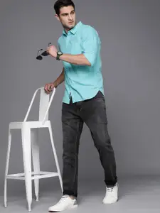 WROGN Men Blue Solid Slim Fit Casual Shirt